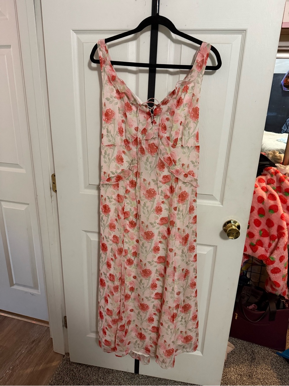 Floral Tie- Sleeveless Midi Dress in Coral Pink
